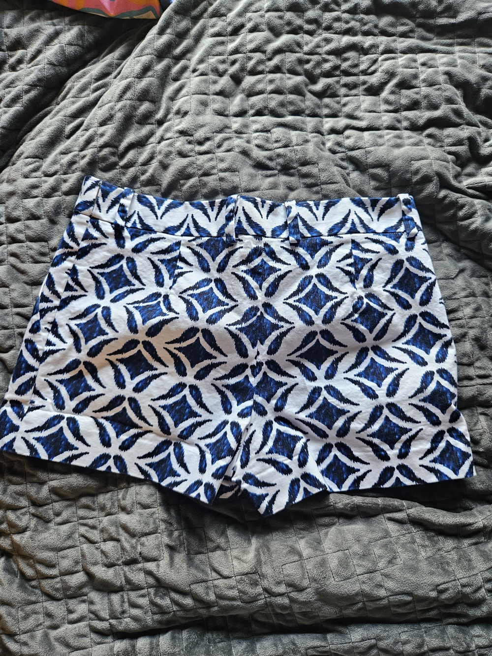 Diane Von Furstenberg Blue and White Geometric High-Waist Shorts